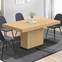 Table à manger extensible rectangle bois et socle noir