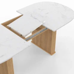 Table à manger extensible ovale JULIETTE 6-10 personnes pieds effet lattes et plateau effet marbre ALASKA 160-200 cm