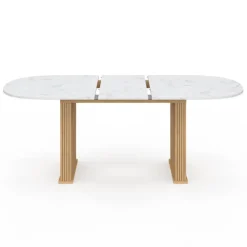 Table à manger extensible ovale JULIETTE 6-10 personnes pieds effet lattes et plateau effet marbre ALASKA 160-200 cm