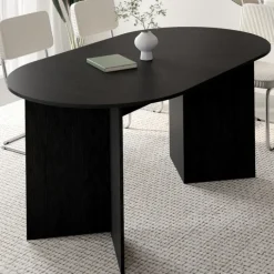 Table à manger extensible ovale 6 -10 personnes bois noir 160-200 cm