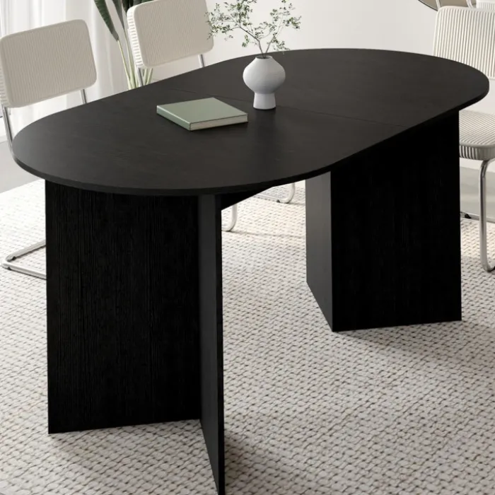Table à manger extensible ovale 6 -10 personnes bois noir 160-200 cm