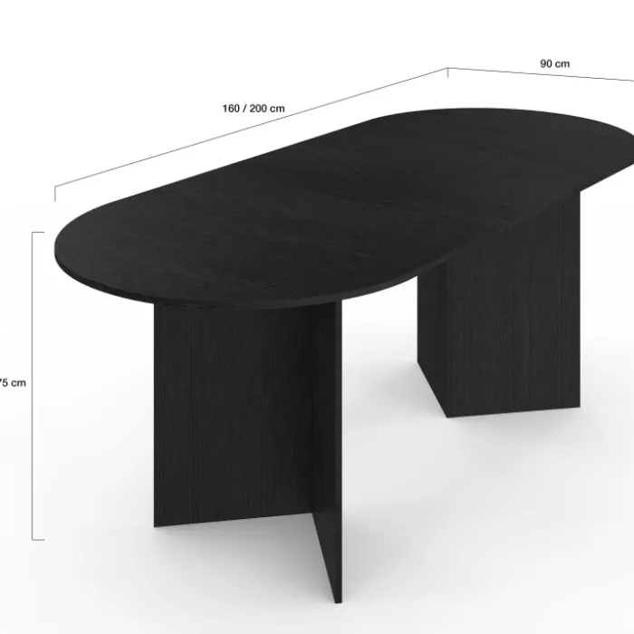 Table à manger extensible ovale 6 -10 personnes bois noir 160-200 cm