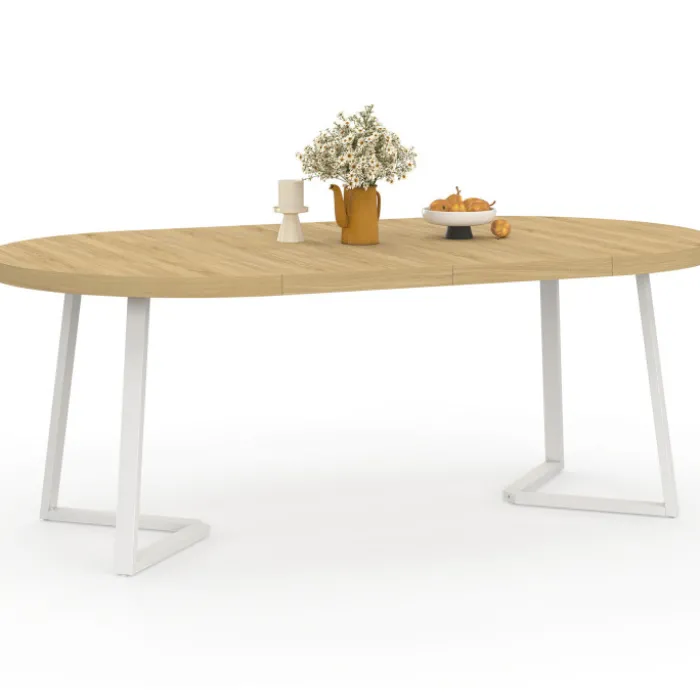Table à manger extensible ronde 4-10 personnes bois et blanc 110-200 cm
