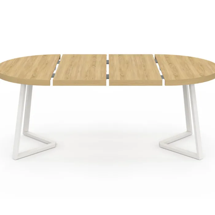 Table à manger extensible ronde 4-10 personnes bois et blanc 110-200 cm