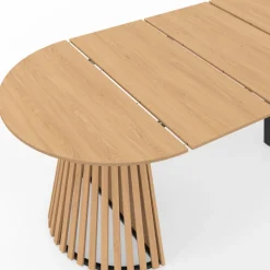 Table à manger extensible ronde 4-12 personnes pied bois en lattes et plateau bois 110-300 cm