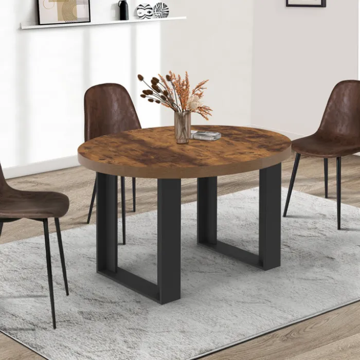 Table à manger extensible ronde 4-6 personnes bois foncé effet vieilli et noir
