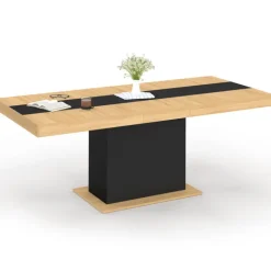 Table à manger extensible bois et bande centrale noire 6-10 personnes