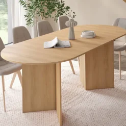 Table à manger extensible ovale 160-200 cm bois façon hêtre 6-10 personnes
