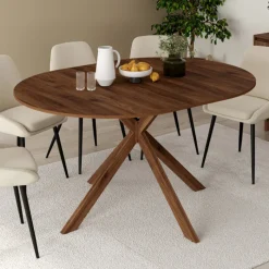 Table à manger extensible ronde 4-8 personnes pied araignée noyer 110-150 cm