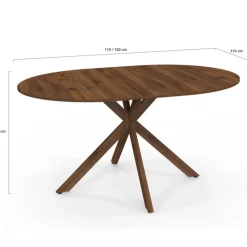Table à manger extensible ronde 4-8 personnes pied araignée noyer 110-150 cm