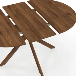 Table à manger extensible ronde 4-8 personnes pied araignée noyer 110-150 cm