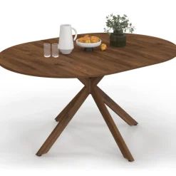 Table à manger extensible ronde 4-8 personnes pied araignée noyer 110-150 cm