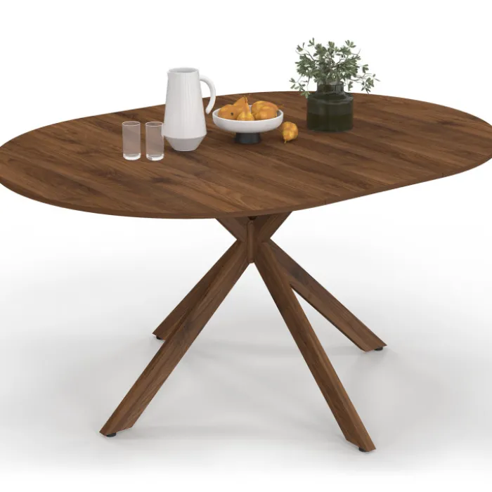 Table à manger extensible ronde 4-8 personnes pied araignée noyer 110-150 cm