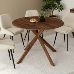 Table à manger extensible ronde 4-8 personnes pied araignée noyer 110-150 cm