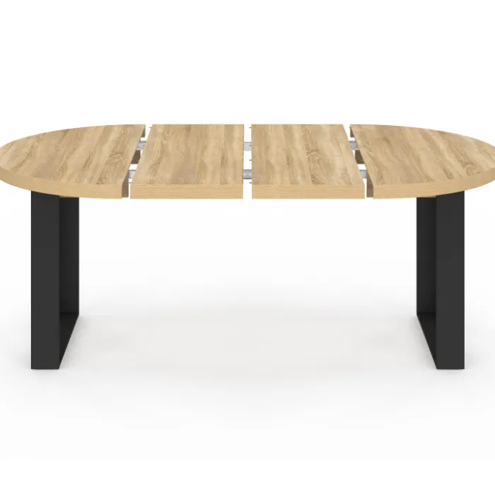 Table à manger extensible ronde 4-10 personnes bois et noir 110-200 cm