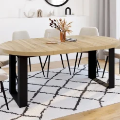 Table à manger extensible ronde 4-10 personnes bois et noir 110-200 cm