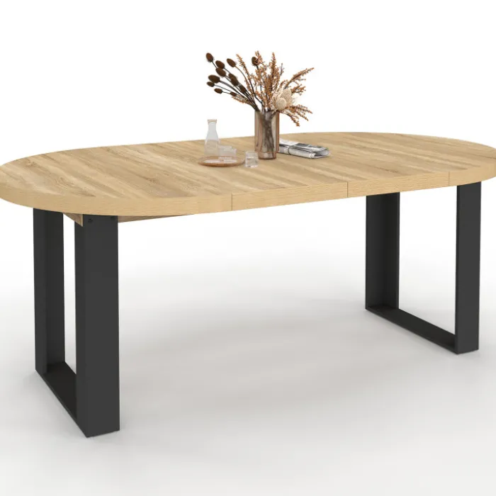 Table à manger extensible ronde 4-10 personnes bois et noir 110-200 cm