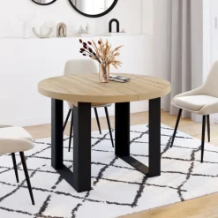 Table à manger extensible ronde 4-10 personnes bois et noir 110-200 cm