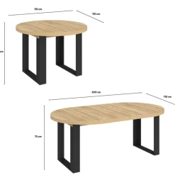 Table à manger extensible ronde 4-10 personnes bois et noir 110-200 cm