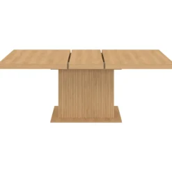 Table à manger extensible 160-200 cm lattes tasseau bois avec rangement pied central 6-10 personnes