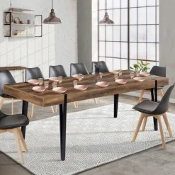 Table à manger extensible en bois pieds épingle noir 8-12 personnes 200-240 cm
