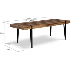 Table à manger extensible en bois pieds épingle noir 8-12 personnes 200-240 cm