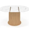 Table à manger extensible ronde 4-8 personnes pied lattes avec rangement et plateau effet marbre blanc 110-150 cm