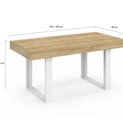 Table à manger extensible rectangle 4-6 personnes bois et blanc 120-160 cm