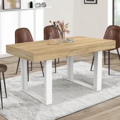 Table à manger extensible rectangle 4-6 personnes bois et blanc 120-160 cm