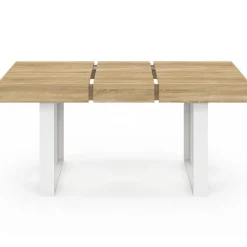 Table à manger extensible rectangle 4-6 personnes bois et blanc 120-160 cm