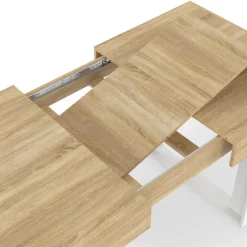 Table à manger extensible rectangle 4-6 personnes bois et blanc 120-160 cm