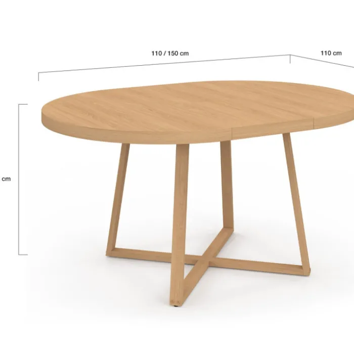 Table à manger extensible ronde 4-8 personnes bois effet hêtre 110-150 cm