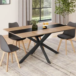 Table à manger extensible rectangle bois et bande centrale noir 160 - 200 cm