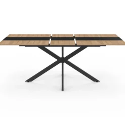 Table à manger extensible rectangle bois et bande centrale noir 160 - 200 cm