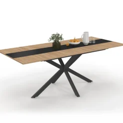 Table à manger extensible rectangle bois et bande centrale noir 160 - 200 cm