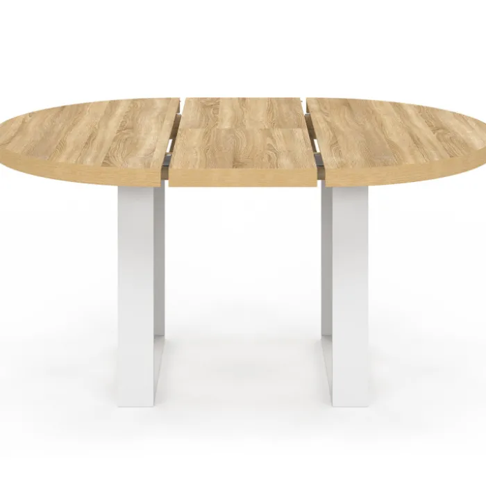 Table à manger extensible ronde bois et blanc 110-150 cm pour 4 à 6 personnes