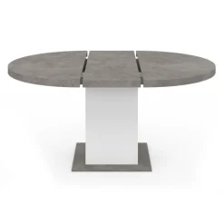 Table à manger extensible ronde 4-8 personnes béton et blanc 120-160 cm