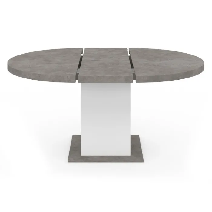 Table à manger extensible ronde 4-8 personnes béton et blanc 120-160 cm