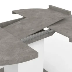 Table à manger extensible ronde 4-8 personnes béton et blanc 120-160 cm