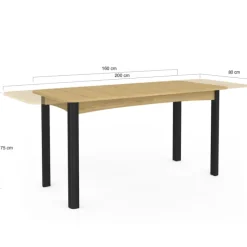 Table à manger extensible rectangulaire bois et noir