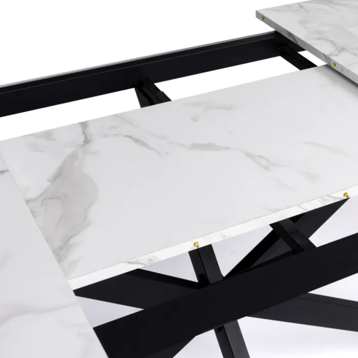 Table à manger extensible effet marbre blanc