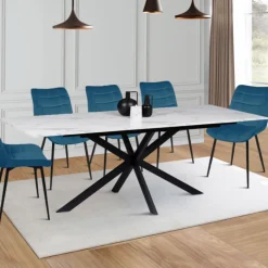 Table à manger extensible effet marbre blanc