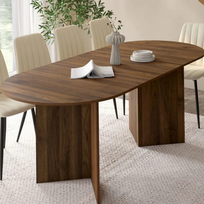 Table à manger extensible ovale 6-10 personnes en noyer