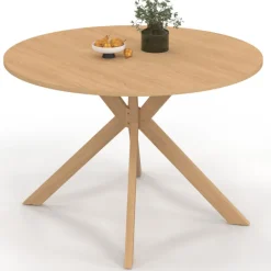 Table à manger extensible ronde 4-10 personnes pied araignée bois effet hêtre 110-200 cm
