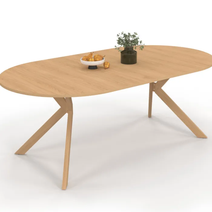 Table à manger extensible ronde 4-10 personnes pied araignée bois effet hêtre 110-200 cm