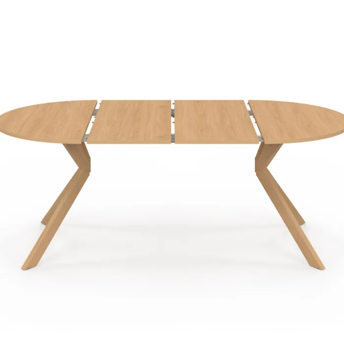 Table à manger extensible ronde 4-10 personnes pied araignée bois effet hêtre 110-200 cm