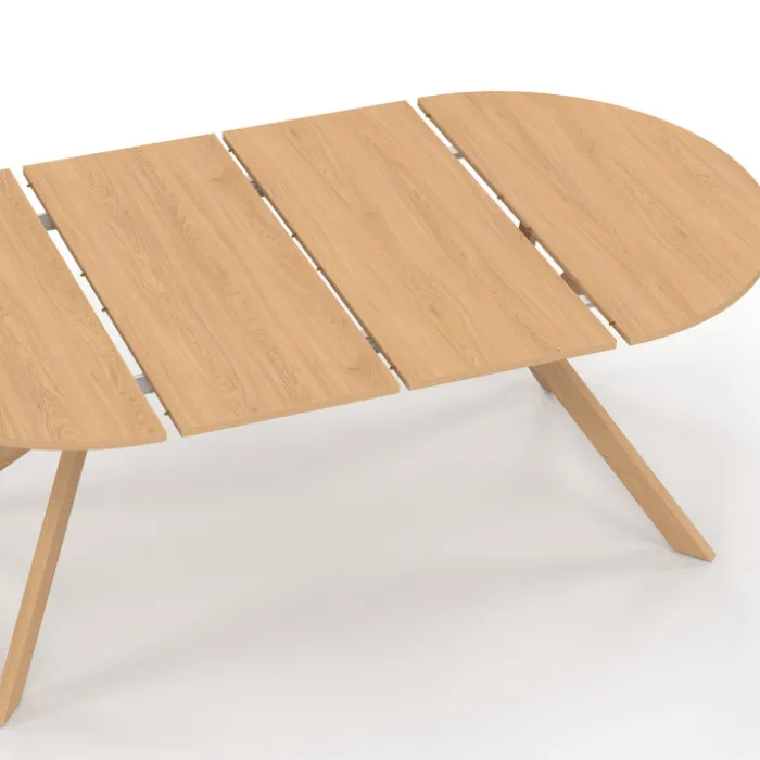 Table à manger extensible ronde 4-10 personnes pied araignée bois effet hêtre 110-200 cm