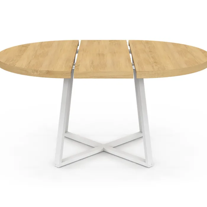 Table à manger extensible ronde 4-8 personnes bois et blanc 110-150 cm