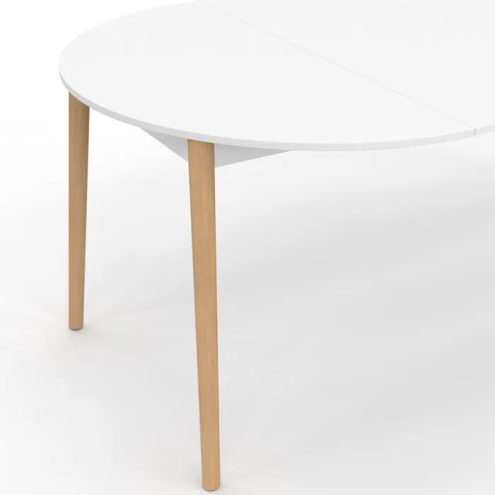 Table à manger extensible ronde 4-10 personnes blanc pied bois 110 - 200 cm