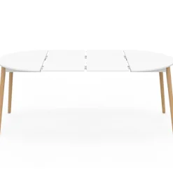 Table à manger extensible ronde 4-10 personnes blanc pied bois 110 - 200 cm